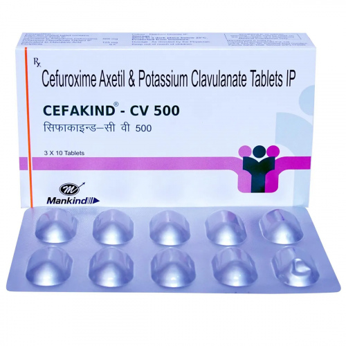 CEFAKIND-CV 10 TAB  IP (Cefuroxime 500mg, Potassium Clavulanate 125mg)